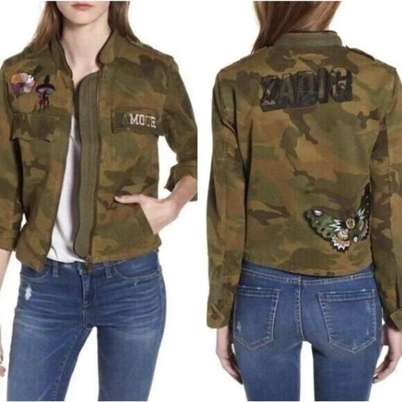 Zadig & Voltaire Kavys Camou Army Jacket with Emroidered Patches Size S NWOT